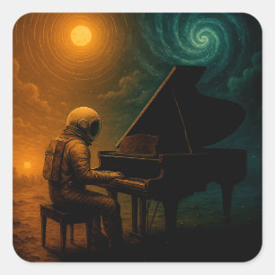 Astronaut speelt piano in Split Reality - Surreali Vierkante Sticker
