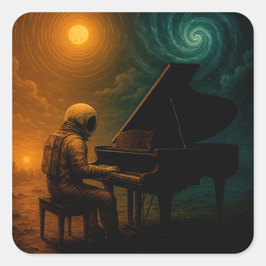Astronaut speelt piano in Split Reality - Surreali Vierkante Sticker (Voorkant)