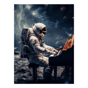 Astronaut speelt piano op de maan perfect poster