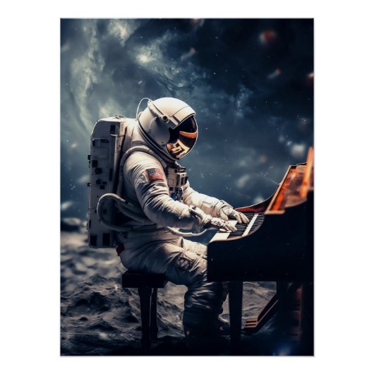 Astronaut speelt piano op de maan perfect poster (Voorkant)