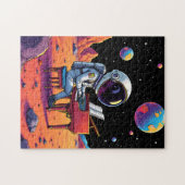 Astronaut spelen Piano Moon Cartoon Space Legpuzzel (Horizontaal)