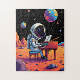 Astronaut spelen Piano Moon Cartoon Space Legpuzzel