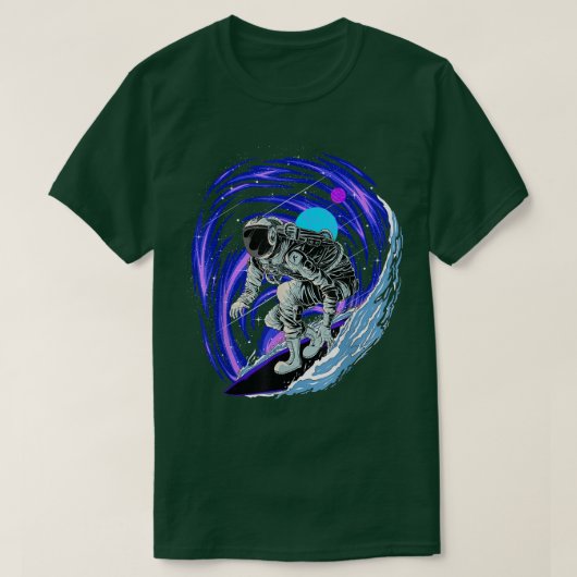 Astronaut Surfing in Buitenspatie Surfboarde T-shirt (Design voorkant)
