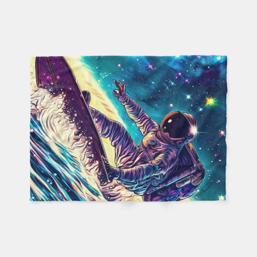 ASTRONAUT SURFING ON RIDE THE COSMIC WAVES FLEECE DEKEN (Voorkant (Horizontaal))