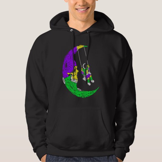 Astronaut Swinging On Moon Skull Mardi Gras Carniv Hoodie (Voorkant)