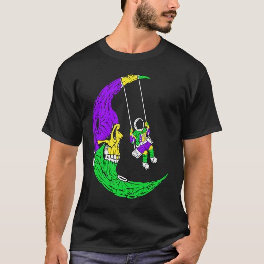 Astronaut Swinging On Moon Skull Mardi Gras Carniv T-shirt (Voorkant)