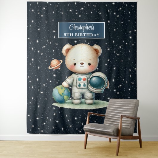 Astronaut Teddy Bear achtergrond voor jongensfeest Wandkleed (In situ)