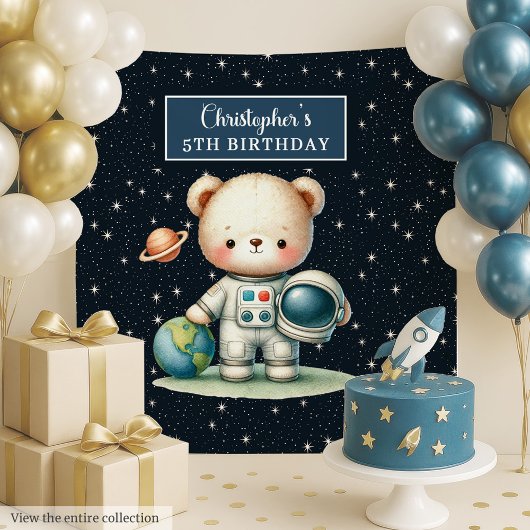 Astronaut Teddy Bear achtergrond voor jongensfeest Wandkleed