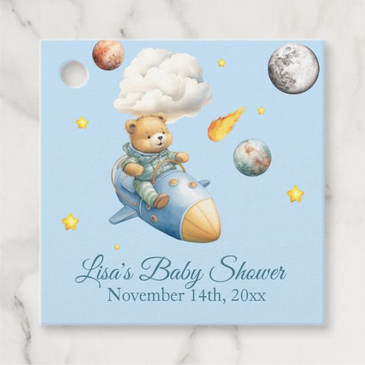 Astronaut Teddy Bear Baby Shower Bedankjes Labels (Voorkant)