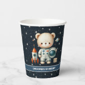 Astronaut Teddy Bear Boy Verjaardagsfeestje Papier Papieren Bekers (Achterkant)