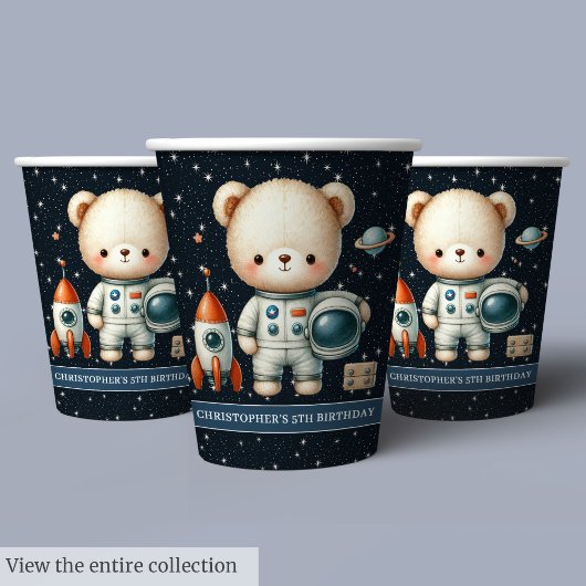 Astronaut Teddy Bear Boy Verjaardagsfeestje Papier Papieren Bekers