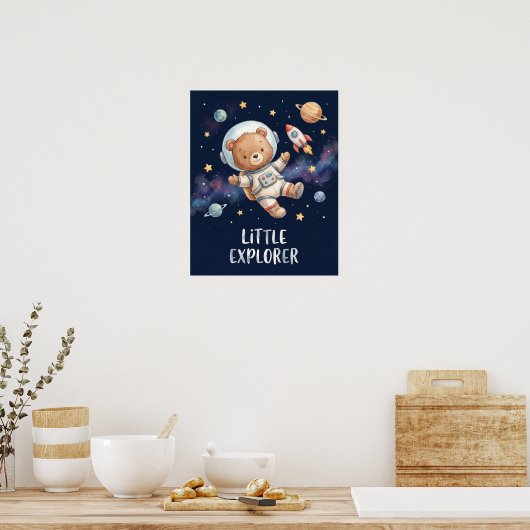 Astronaut Teddy Bear Little Explorer Space Kids Poster (Keuken)