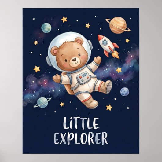 Astronaut Teddy Bear Little Explorer Space Kids Poster (Voorkant)