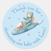 Astronaut Teddybeer Babyshower Bedankt Ronde Sticker (Voorkant)