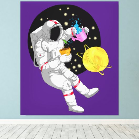 Astronaut tegen kosmische achtergrond canvas afdruk (Insitu (Houten vloer))