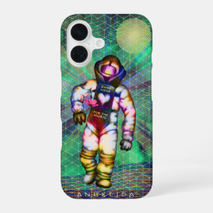 Astronaut tekening Kwam hier voor muziek Cool ruim iPhone 16 Hoesje
