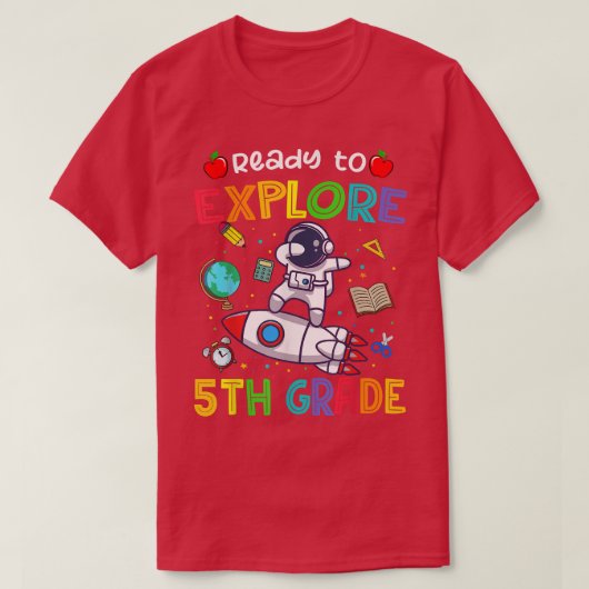 Astronaut Terug naar school Klaar voor het vijfde  T-shirt (Design voorkant)