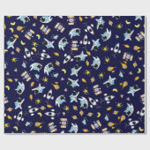 Astronaut-thema in de ruimte cadeaupapier (Vlak)