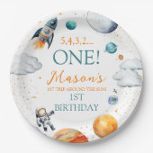 Astronaut Thema Jongen Verjaardag Kleurrijk Papieren Bordje (Voorkant)