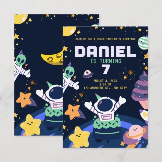 ASTRONAUT THEME BIRTHDAY KAART (Voorkant / Achterkant)