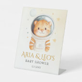 Astronaut Tiger Space Baby shower Tafelbord Reclamebord Met Voetstuk (Voorkant)