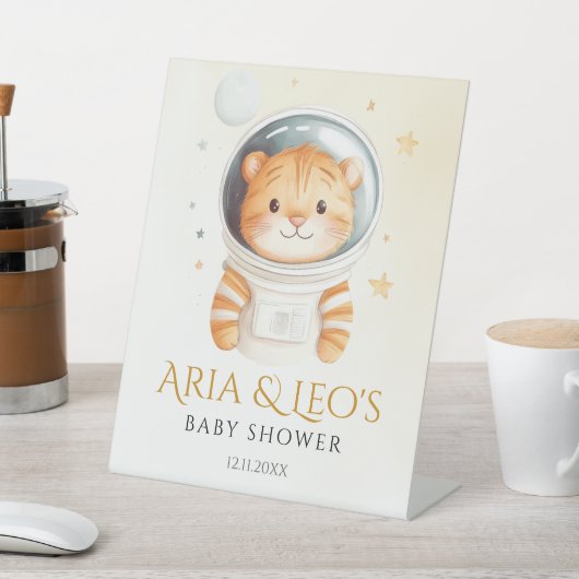Astronaut Tiger Space Baby shower Tafelbord Reclamebord Met Voetstuk (Insitu)