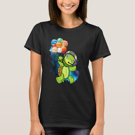 Astronaut Turtle Grappige Spaceturtle Holding Plan T-shirt (Voorkant)