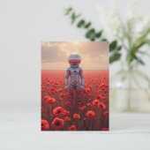 Astronaut tussen rode klaprozen briefkaart (Staand voorkant)