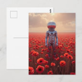Astronaut tussen rode klaprozen briefkaart (Voorkant / Achterkant)