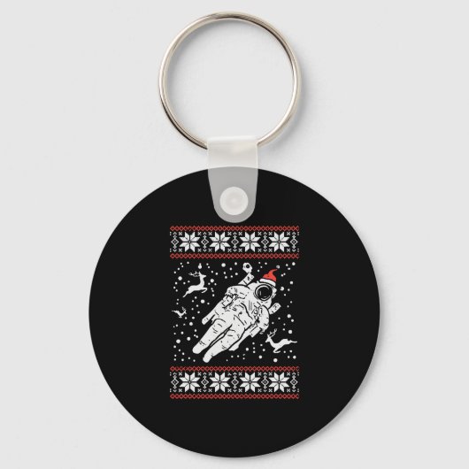 Astronaut Ugly KerstSweater Xmas Space Lover Sleutelhanger (Voorkant)