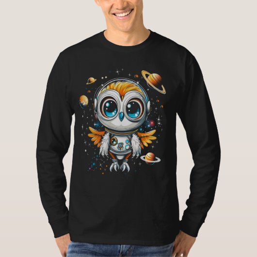 Astronaut Uil Galaxy Space Explorer planeten buite T-shirt (Voorkant)