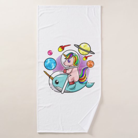 Astronaut Unicorn Riding Narwhal Space Universe Badhanddoek (Badhanddoek)