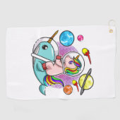 Astronaut Unicorn Riding Narwhal Space Universe Golfhanddoek (Horizontaal)