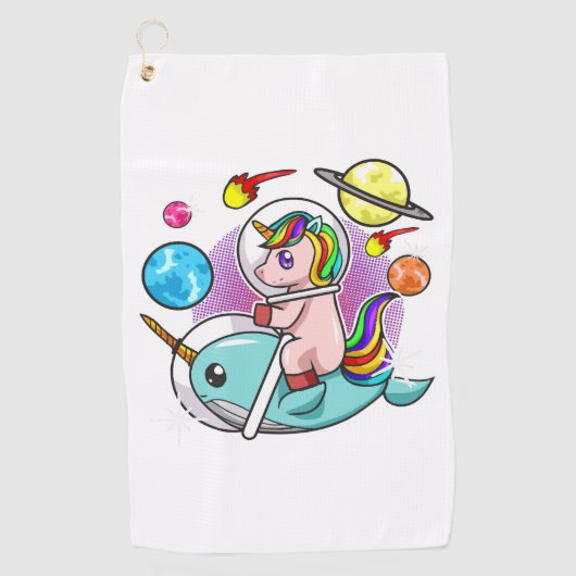 Astronaut Unicorn Riding Narwhal Space Universe Golfhanddoek (Voorkant)