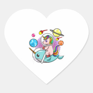 Astronaut Unicorn Riding Narwhal Space Universe Hart Sticker