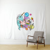 Astronaut Unicorn Riding Narwhal Space Universe Wandkleed (In Situ (horizontaal))