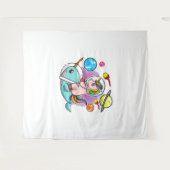 Astronaut Unicorn Riding Narwhal Space Universe Wandkleed (Voorkant (horizontaal))