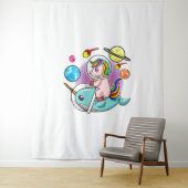 Astronaut Unicorn Riding Narwhal Space Universe Wandkleed (In situ)