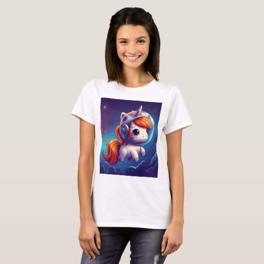 Astronaut Unicorn Vrouwen Basic T-shirt (Voorkant volledig)