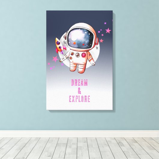 Astronaut van de Maan in de ruimte Canvas Afdruk (Insitu (Houten vloer))