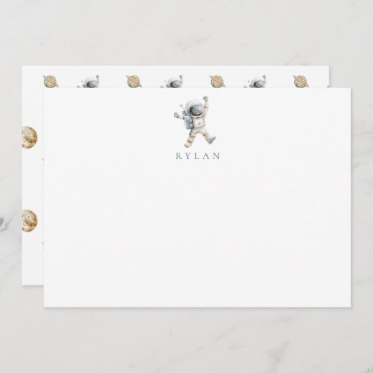 Astronaut van kind gepersonaliseerd notitiekaartje (Voorkant / Achterkant)