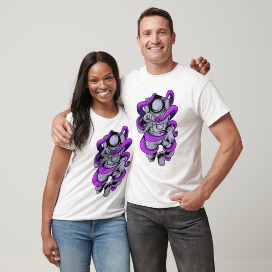 Astronaut vecht tegen octopus sticker t-shirt (Unisex)