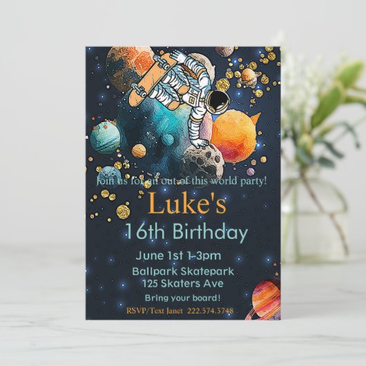 Astronaut Verjaardag, Skateboard Verjaardag, Ruimt Kaart (Staand voorkant)