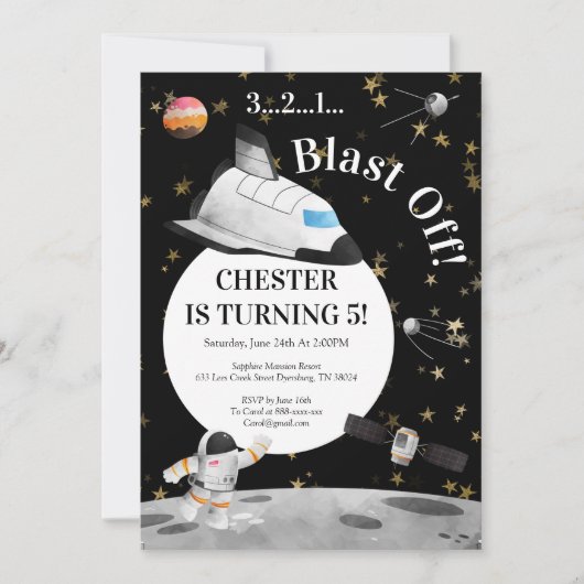 Astronaut Verjaardag Uitnodiging Ruimte Uitnodigin (Voorkant)