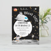 Astronaut Verjaardag Uitnodiging Ruimte Uitnodigin (Staand voorkant)