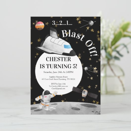 Astronaut Verjaardag Uitnodiging Ruimte Uitnodigin (Staand voorkant)
