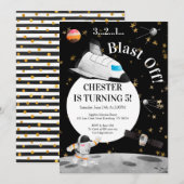 Astronaut Verjaardag Uitnodiging Ruimte Uitnodigin (Voorkant / Achterkant)