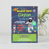 Astronaut verjaardagsfeestje galaxy kind uitnodigi kaart (Staand voorkant)