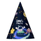 Astronaut verjaardagsfeestje in de ruimte feesthoedjes (Voorkant)