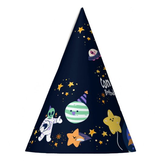 Astronaut verjaardagsfeestje in de ruimte feesthoedjes (Links)